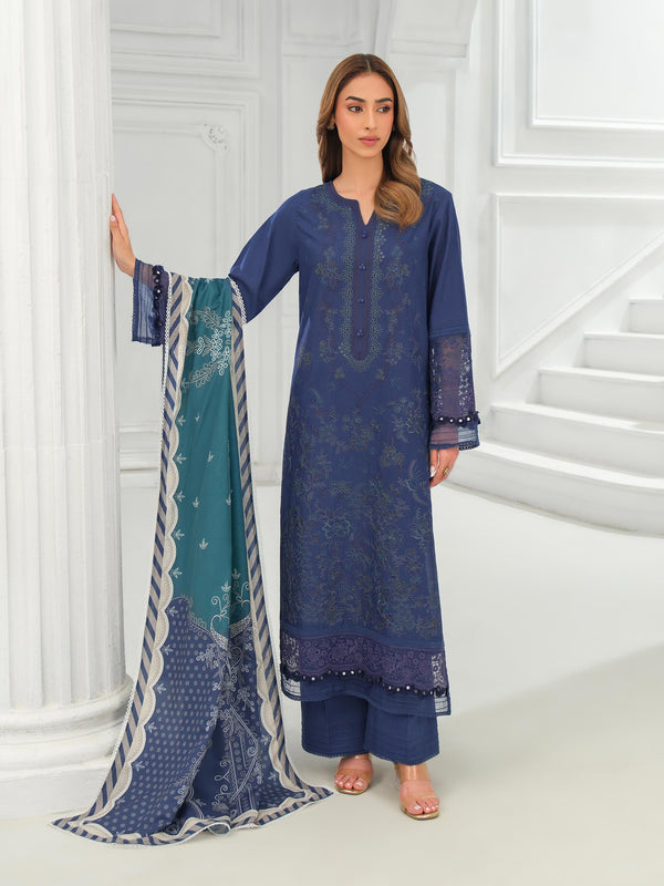Limelight 3 Piece Khaddar Suit-Embroidered (Unstitched) Blue