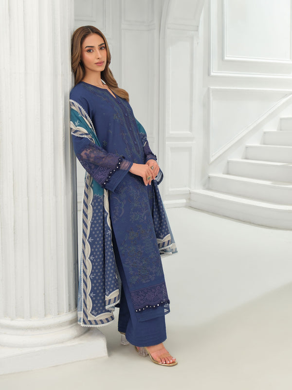 Limelight 3 Piece Khaddar Suit-Embroidered (Unstitched) Blue