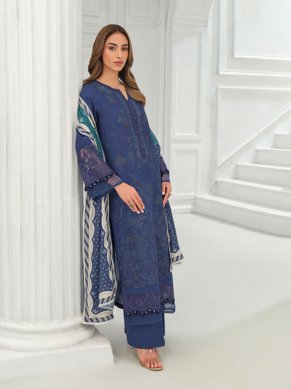 Limelight 3 Piece Khaddar Suit-Embroidered (Unstitched) Blue