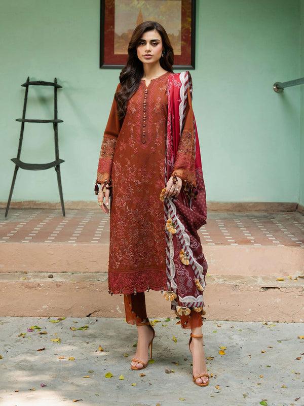 Limelight 3 Piece Khaddar Suit-Embroidered (Unstitched) Brown