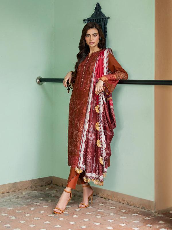 Limelight 3 Piece Khaddar Suit-Embroidered (Unstitched) Brown