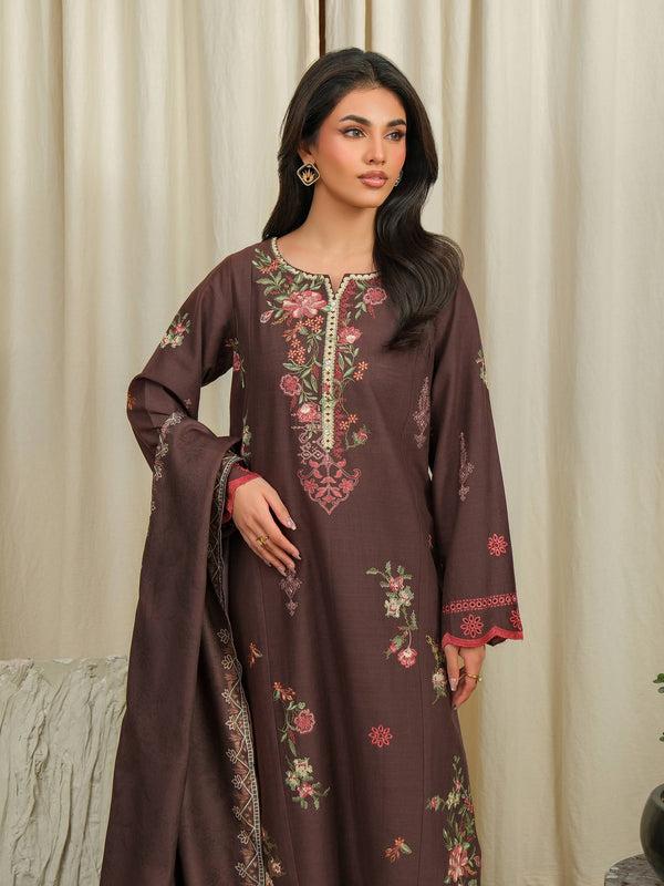 limelight 3 Piece Khaddar Suit-Embroidered (Unstitched) Brown