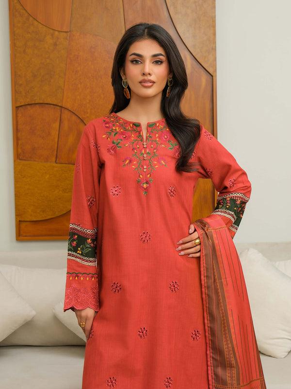 limelight 3 Piece Khaddar Suit-Embroidered (Unstitched) Coral