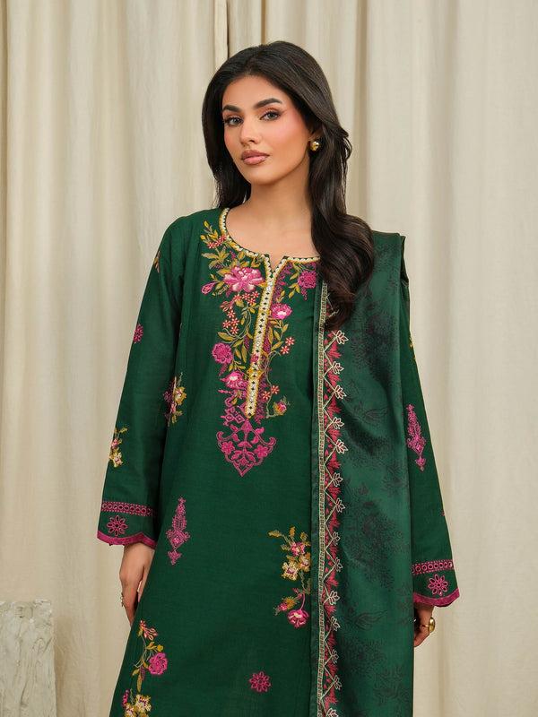 Limelight 3 Piece Khaddar Suit-Embroidered (Unstitched) Green