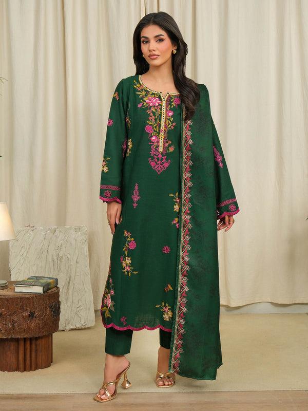 Limelight 3 Piece Khaddar Suit-Embroidered (Unstitched) Green