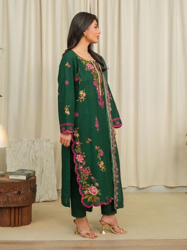 Limelight 3 Piece Khaddar Suit-Embroidered (Unstitched) Green