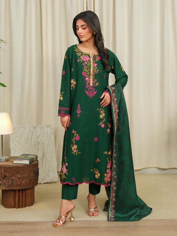 limelight 3 Piece Khaddar Suit-Embroidered (Unstitched) Green