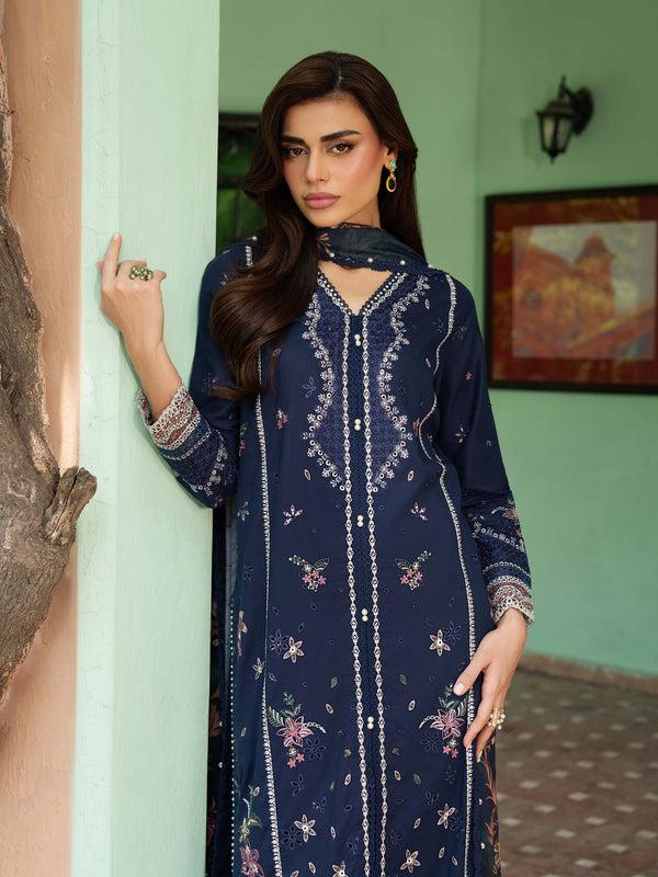 Limelight 3 Piece Khaddar Suit-Embroidered (Unstitched) Navy