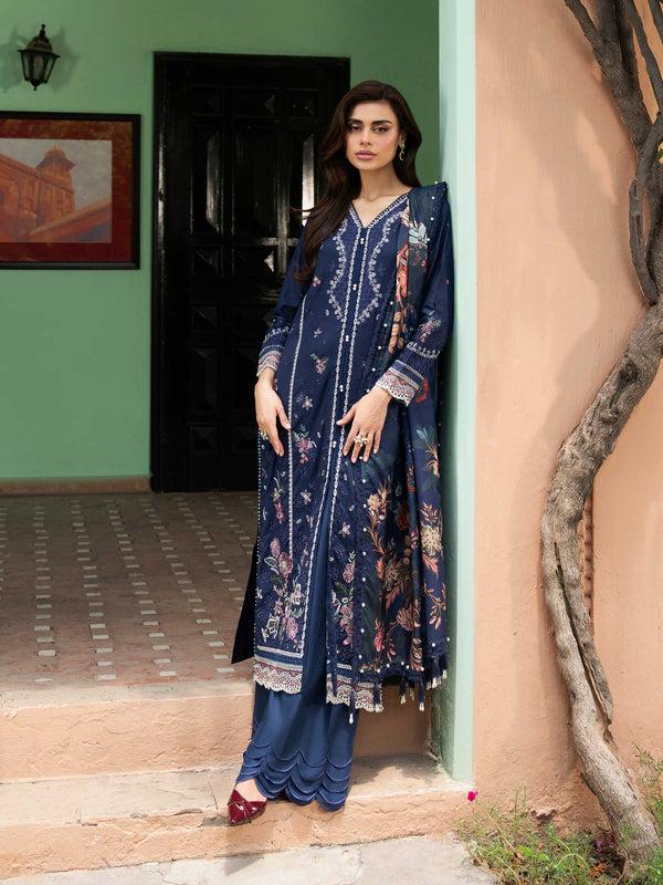 Limelight 3 Piece Khaddar Suit-Embroidered (Unstitched) Navy