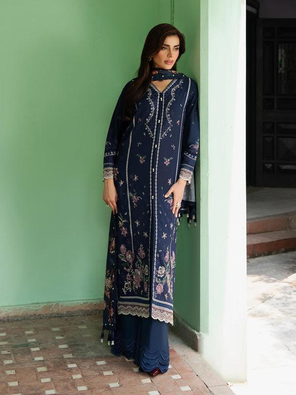 Limelight 3 Piece Khaddar Suit-Embroidered (Unstitched) Navy