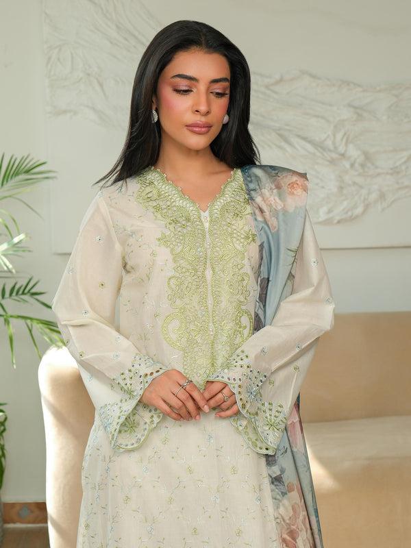Limelight 3 Piece Khaddar Suit-Embroidered (Unstitched) Off White