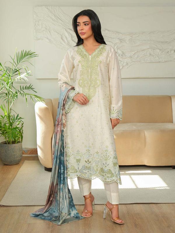 Limelight 3 Piece Khaddar Suit-Embroidered (Unstitched) Off White