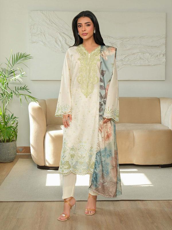 limelight 3 Piece Khaddar Suit-Embroidered (Unstitched) Off White