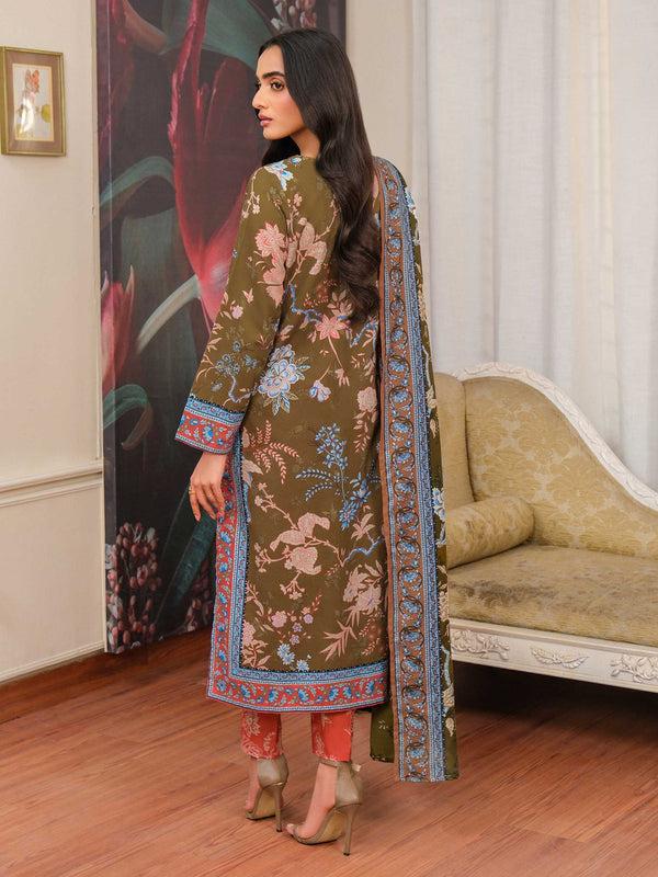 Limelight 3 Piece Khaddar Suit-Embroidered (Unstitched) Olive