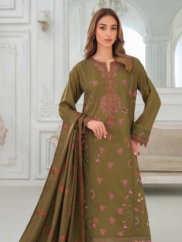 limelight 3 Piece Khaddar Suit-Embroidered (Unstitched) Olive