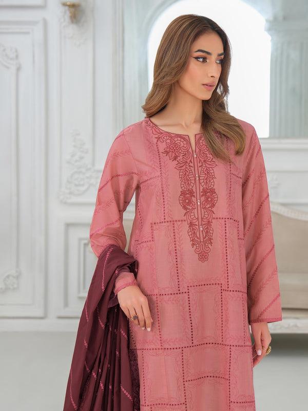 Limelight 3 Piece Khaddar Suit-Embroidered (Unstitched) Pink