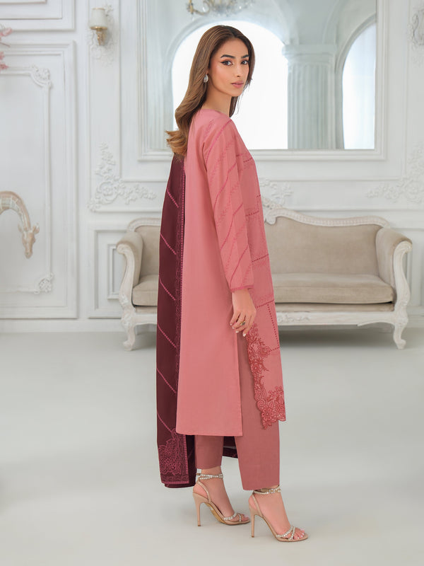 Limelight 3 Piece Khaddar Suit-Embroidered (Unstitched) Pink