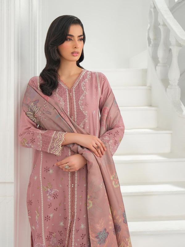 Limelight 3 Piece Khaddar Suit-Embroidered (Unstitched) Pink