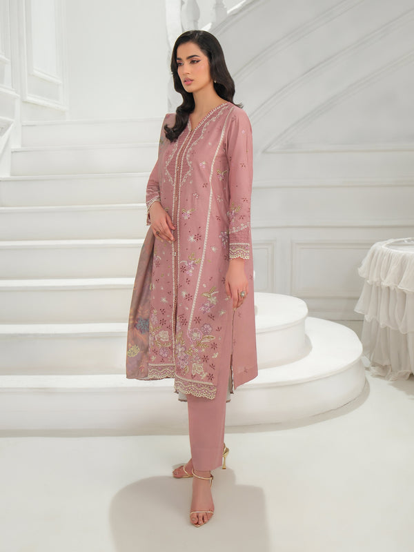 Limelight 3 Piece Khaddar Suit-Embroidered (Unstitched) Pink