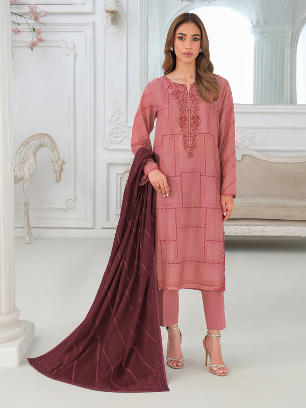 limelight 3 Piece Khaddar Suit-Embroidered (Unstitched) Pink