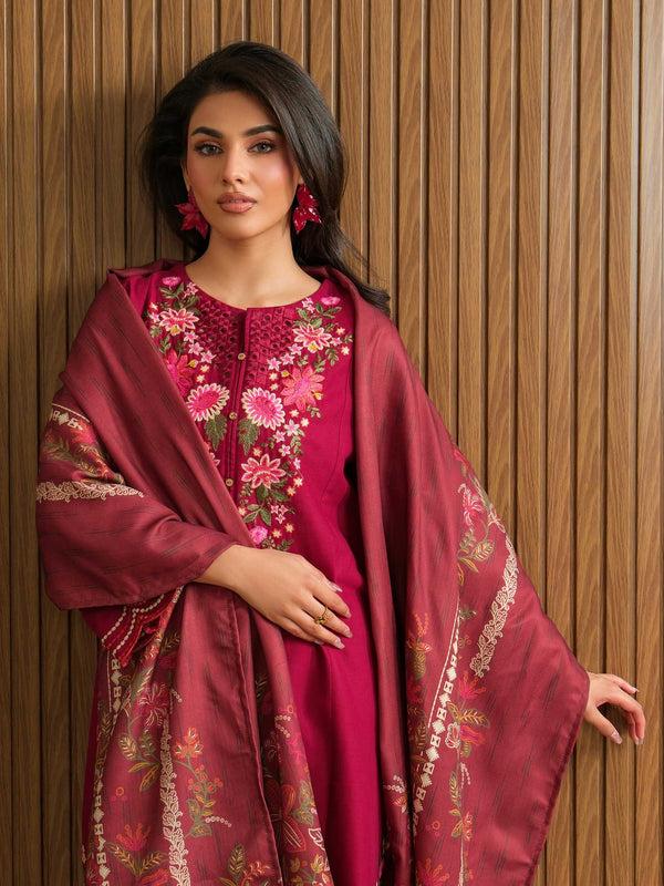 Limelight 3 Piece Khaddar Suit-Embroidered (Unstitched) Red