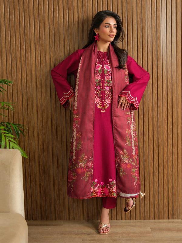 limelight 3 Piece Khaddar Suit-Embroidered (Unstitched) Red