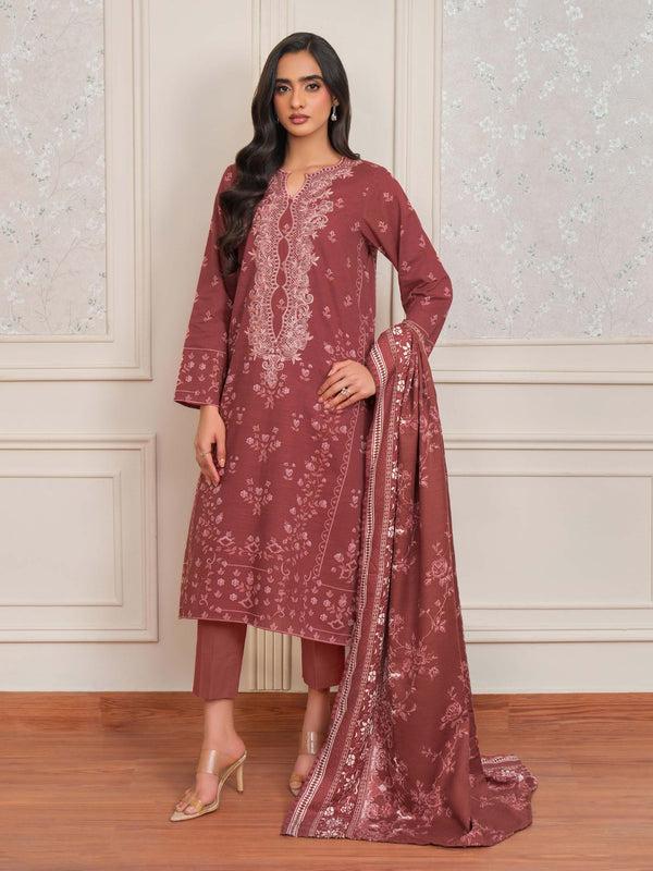 limelight 3 Piece Khaddar Suit-Embroidered (Unstitched) Rust