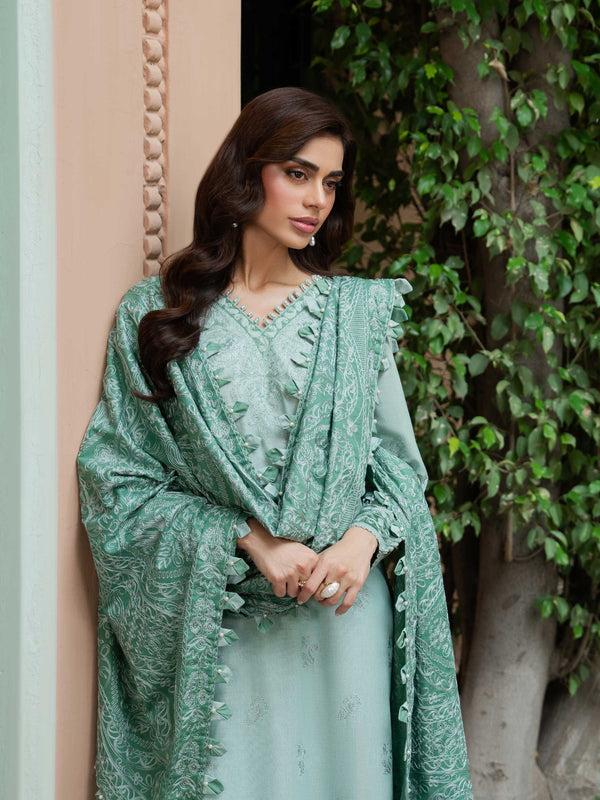 Limelight 3 Piece Khaddar Suit-Embroidered (Unstitched) Sea Green