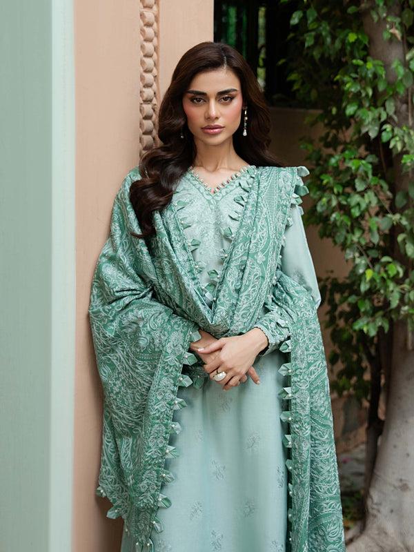 limelight 3 Piece Khaddar Suit-Embroidered (Unstitched) Sea Green