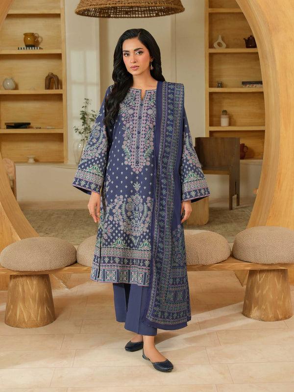 Limelight 3 Piece Khaddar Suit-Paste Print (Unstitched) Blue