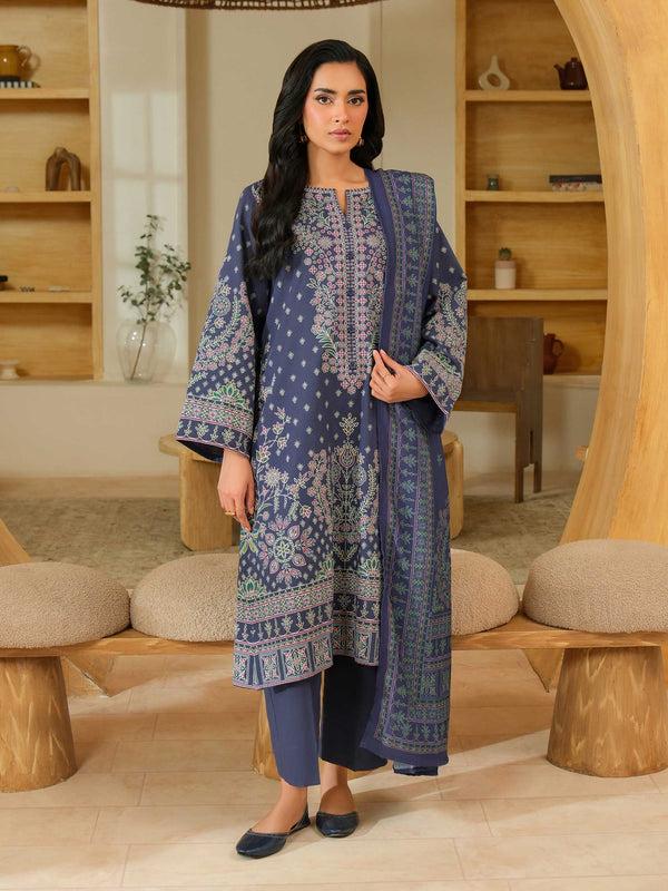 Limelight 3 Piece Khaddar Suit-Paste Print (Unstitched) Blue