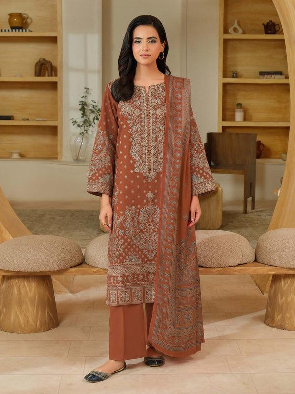 Limelight 3 Piece Khaddar Suit-Paste Print (Unstitched) Rust