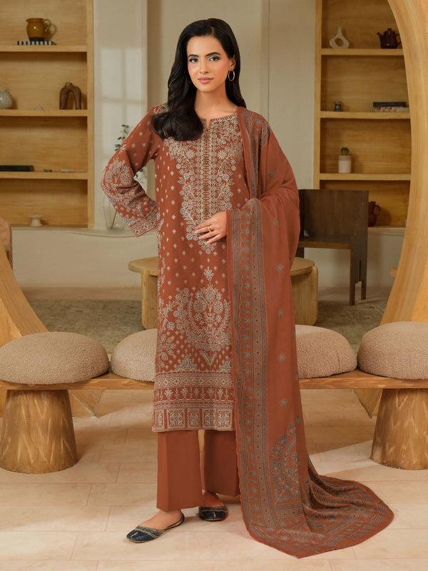 limelight 3 Piece Khaddar Suit-Paste Print (Unstitched) Rust