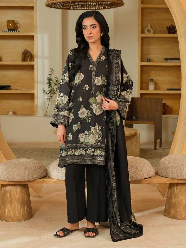 Limelight 3 Piece Khaddar Suit-Printed (Unstitched) Black
