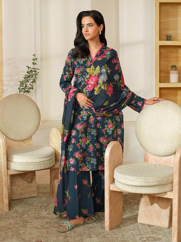 Limelight 3 Piece Khaddar Suit-Printed (Unstitched) Blue