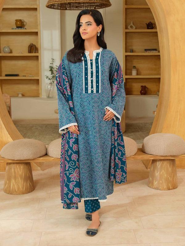Limelight 3 Piece Khaddar Suit-Printed (Unstitched) Blue