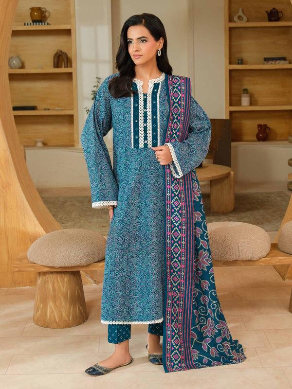 Limelight 3 Piece Khaddar Suit-Printed (Unstitched) Blue