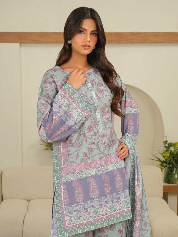 Limelight 3 Piece Khaddar Suit-Printed (Unstitched) Green