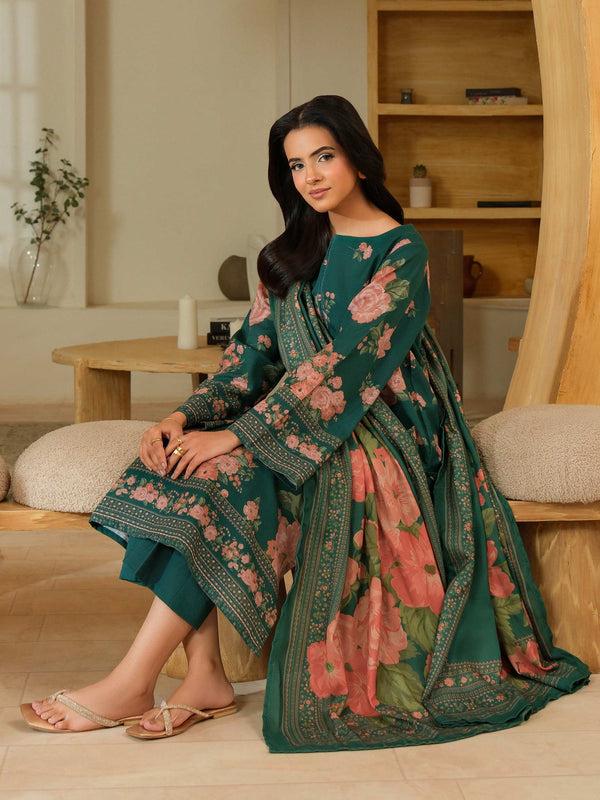 Limelight 3 Piece Khaddar Suit-Printed (Unstitched) Green