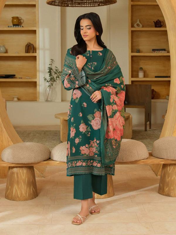 Limelight 3 Piece Khaddar Suit-Printed (Unstitched) Green