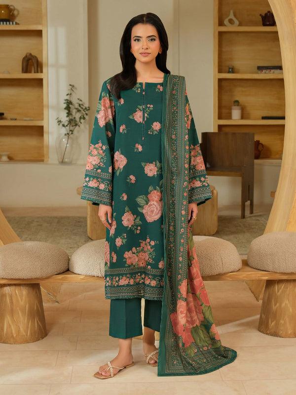 limelight 3 Piece Khaddar Suit-Printed (Unstitched) Green