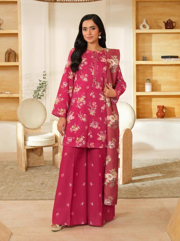 limelight 3 Piece Khaddar Suit-Printed (Unstitched) Maroon
