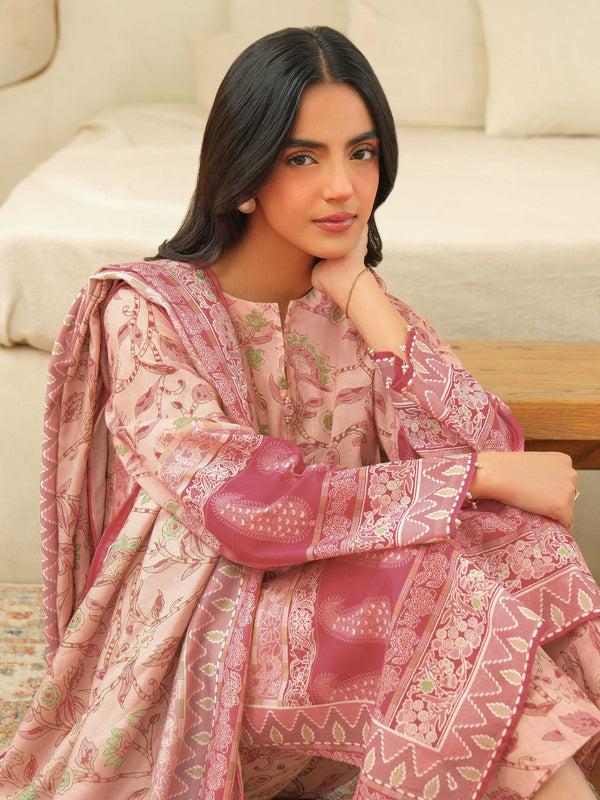 Limelight 3 Piece Khaddar Suit-Printed (Unstitched) Pink