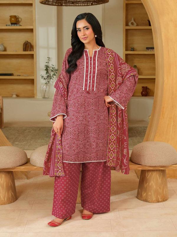 Limelight 3 Piece Khaddar Suit-Printed (Unstitched) Red