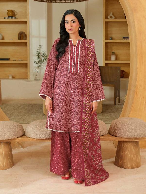 Limelight 3 Piece Khaddar Suit-Printed (Unstitched) Red