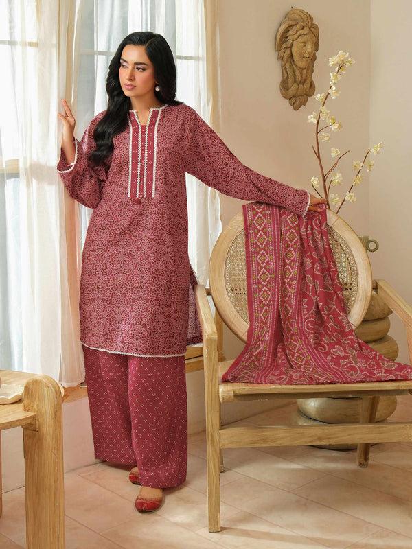 limelight 3 Piece Khaddar Suit-Printed (Unstitched) Red