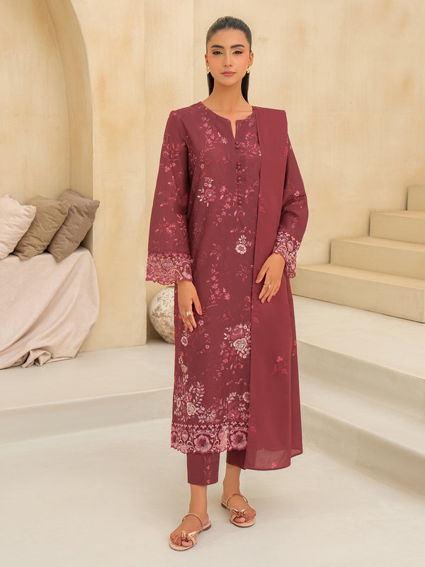 Limelight 3 Piece Lawn Suit-Embroidered (Unstitched) Maroon