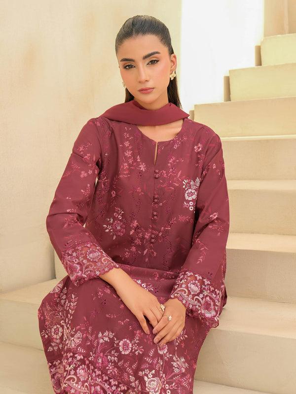 Limelight 3 Piece Lawn Suit-Embroidered (Unstitched) Maroon