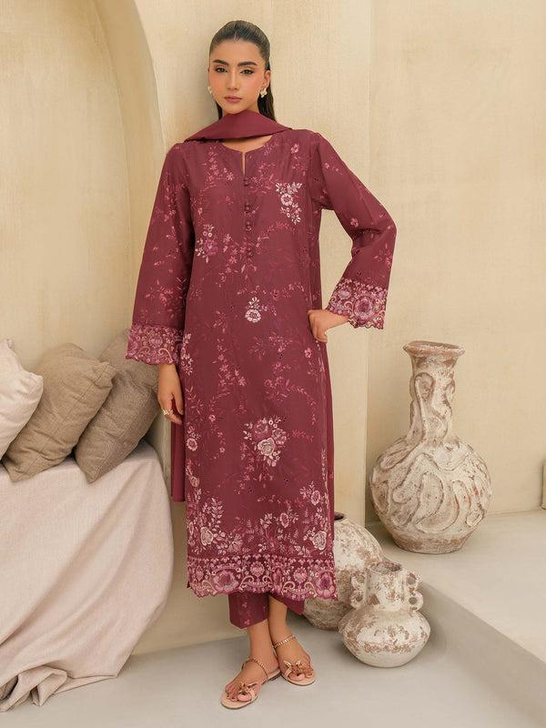 limelight 3 Piece Lawn Suit-Embroidered (Unstitched) Maroon