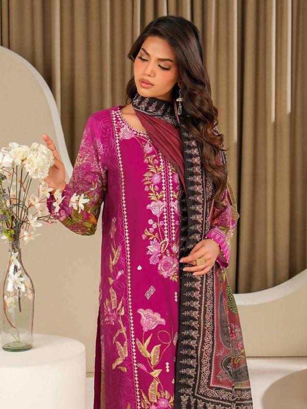 Limelight 3 Piece Lawn Suit-Embroidered (Unstitched) Pink